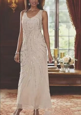 Glamorous V-neck Long sleeves A-line Chiffon Mother dress Sequined